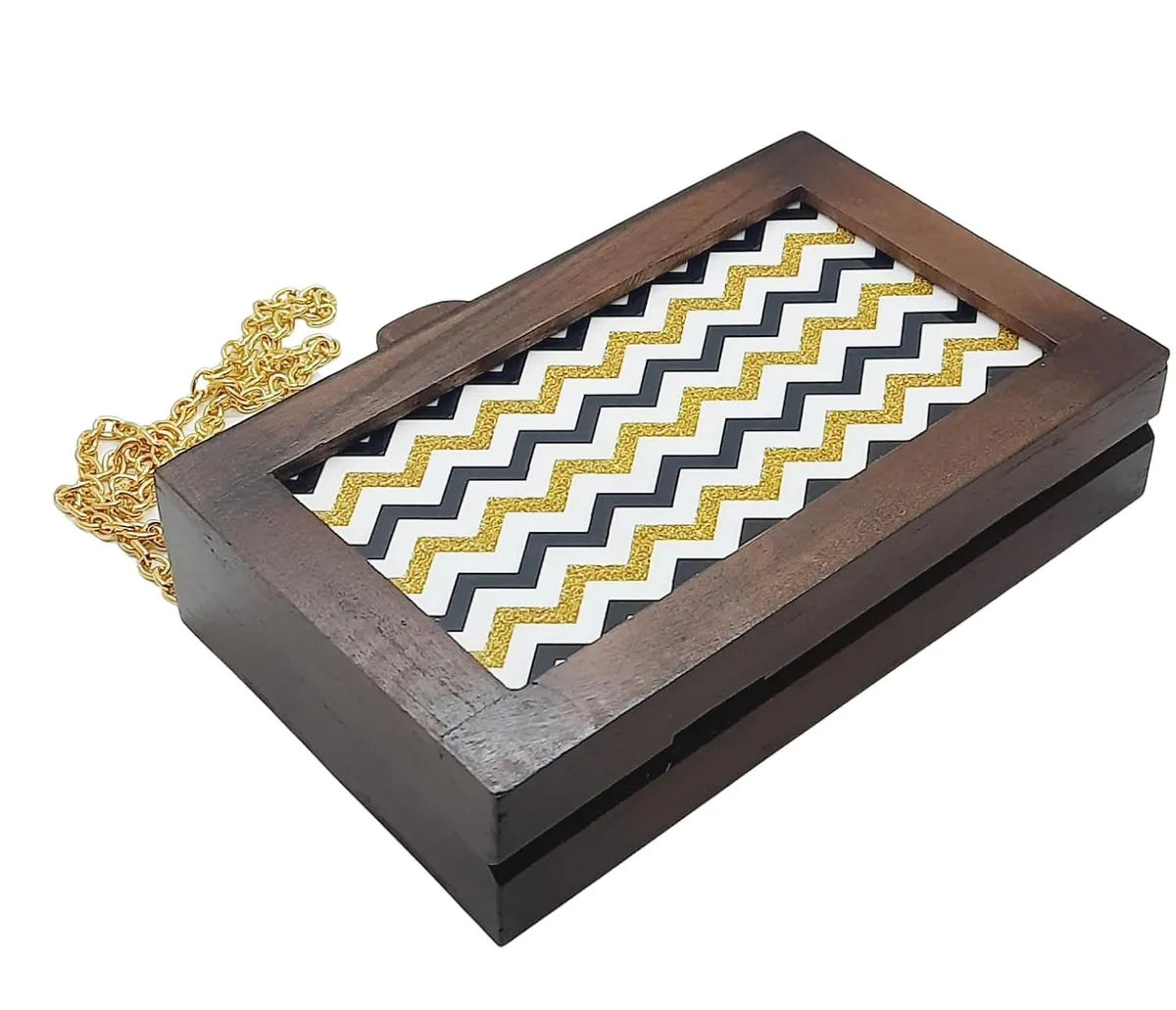Tara Brown Wooden Slim Rectangular Clutch Bag